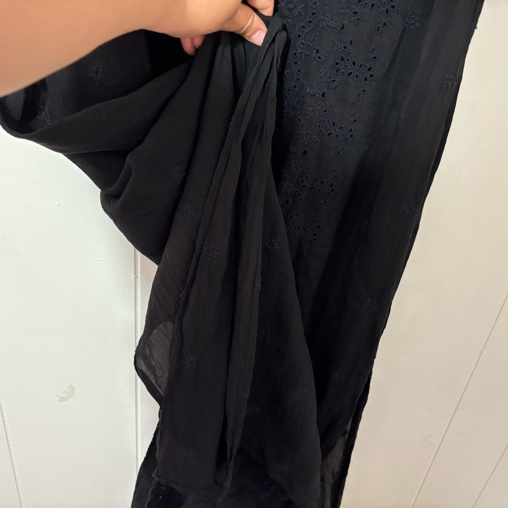 Johnny Was Sleeveless Embroidered Lace Eyelet Maxi Dress Black Size M - Picture 4 of 8